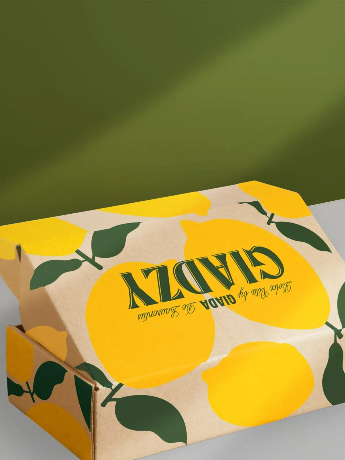 Coffret Giadzy motif citrons sur fond vert olive