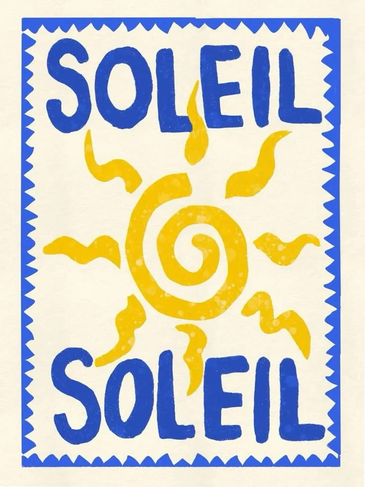Affiche naïve "Soleil" en bleu et jaune