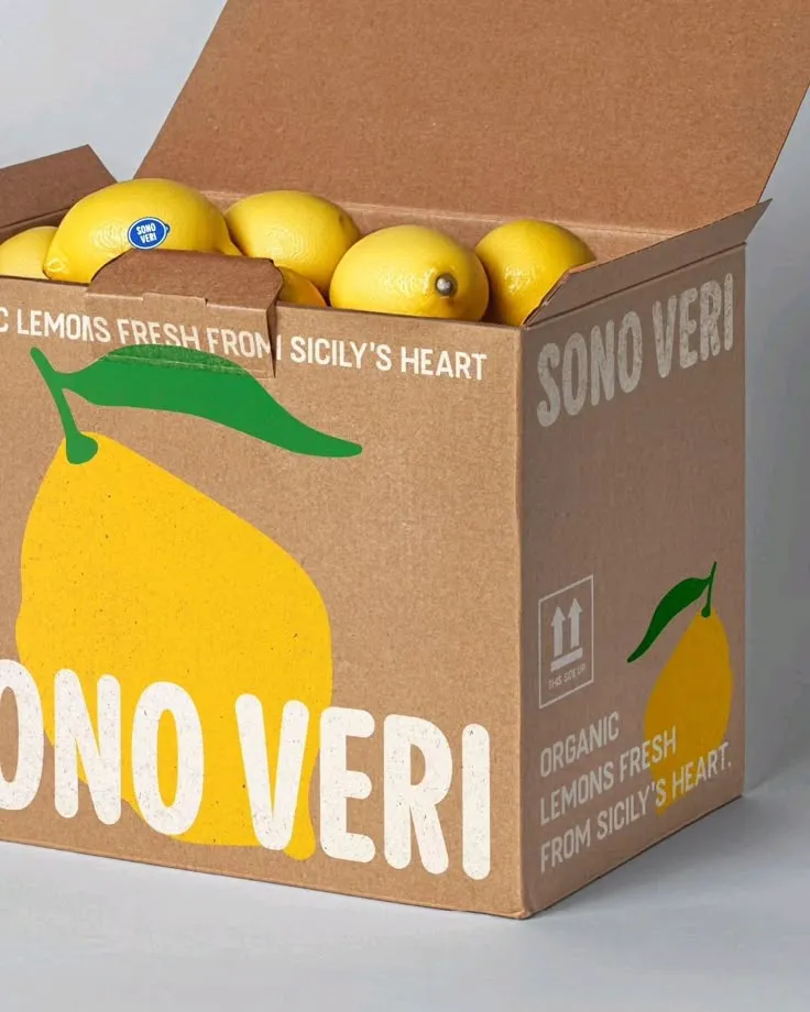 Caisse en carton kraft de citrons Sono Veri, IGP Sicile